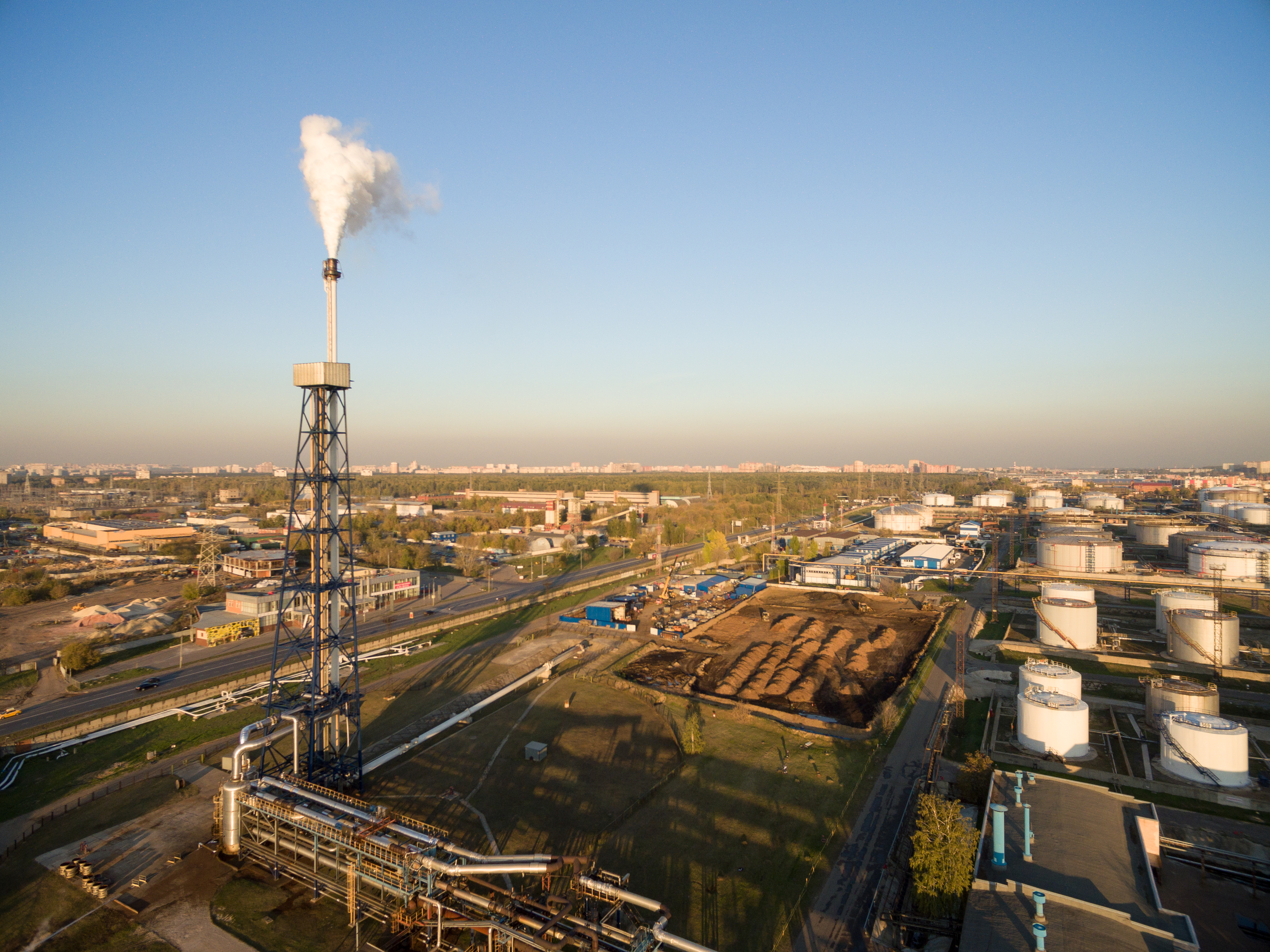 View of large oil refinery - petrochemical plant